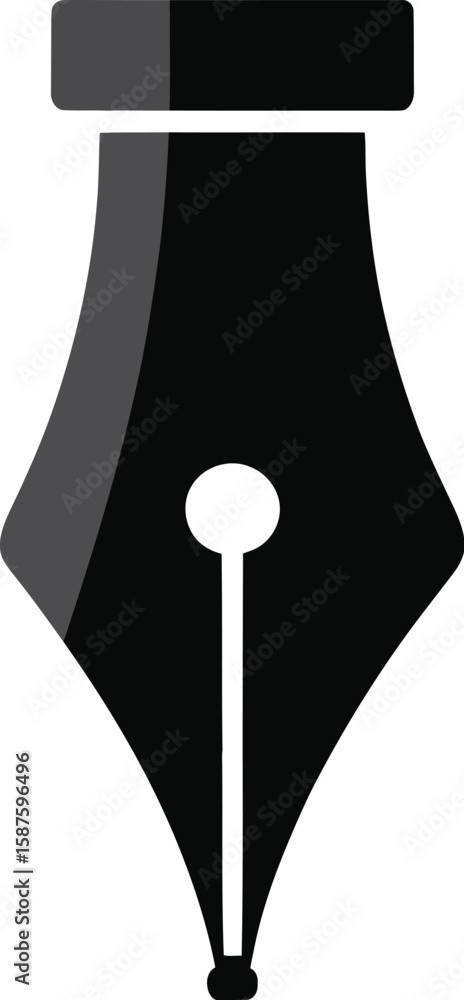 Poster a minimalist illustration of a black ink pen nib on a plain white background in vector format