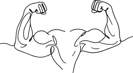 Line Art Illustration of Muscular Arms Flexing Biceps Showing Strength and Bodybuilding Fitness, Minimalist Aesthetic for T-Shirts and Designs