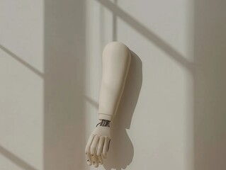 A modern prosthetic arm with visible internal components, symbolizing advanced technology and human augmentation