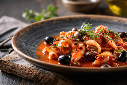 Rustic Proven&ccedil;al seiche &agrave; la proven&ccedil;ale cuttlefish in tomato sauce