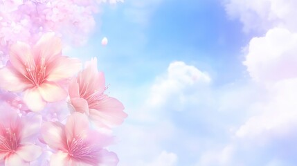 Fototapeta premium Soft pastel flowers against a cloudy sky