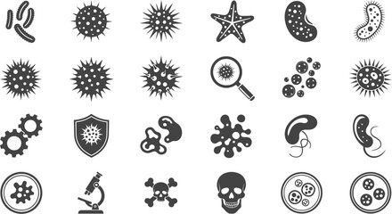 Vector art of collection of virus and bacteria icons isolated on white background