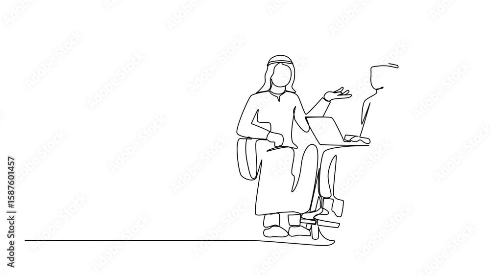 Aufkleber animation of single one line drawing employee with disabilities and inclusion work together. disable