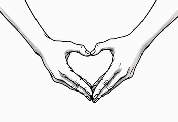 Obraz premium Express Affection with Artistic Flair: Hand-Drawn Black and White Sketch of Hands Forming a Heart Shape, Symbolizing Love, Unity, and Connection in a Minimalist and Expressive Style. 