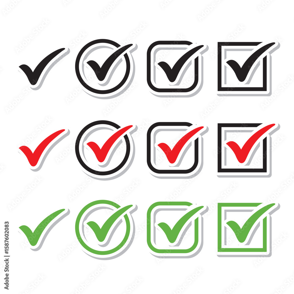 Fototapete set icon ceklist vector symbol design, check box icon with correct, accept checkmark icons green tic