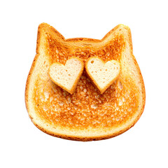 cat shaped toasted bread isolated on transparent background, png