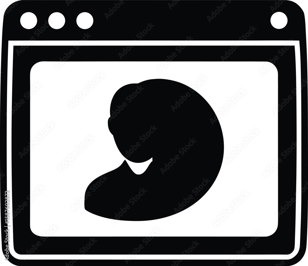 Poster clean silhouette of a web browser window featuring a chat bubble icon for digital communication and 