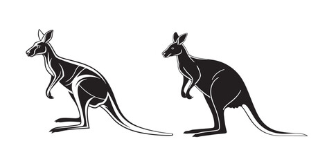 Two Black Kangaroo Silhouettes Side Profile white background