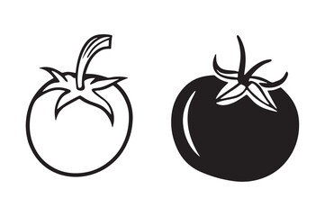 Two Tomato Illustrations Line Art and Solid Black and white