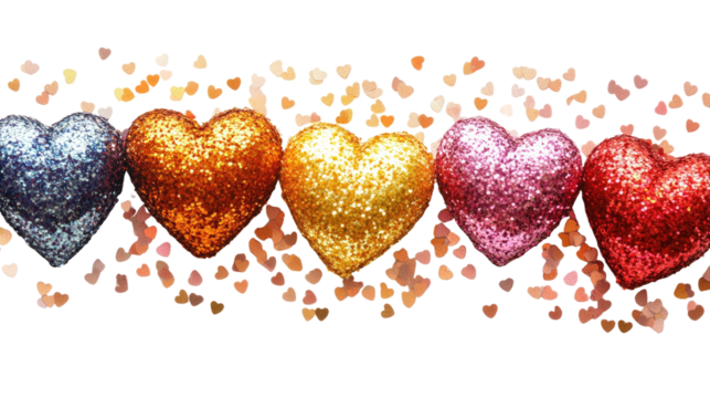 Shiny glitter hearts clipart in transparent png format isolated on white background - Powered by Adobe