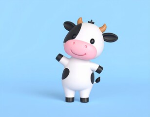 Naklejka premium 3d A cute, funny cartoon farm animal cow with a happy smile, isolated on white