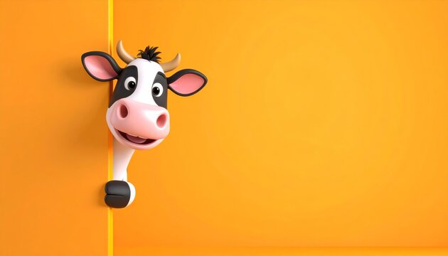 3d Funny cartoon cow illustration: a cute farm animal vector drawing