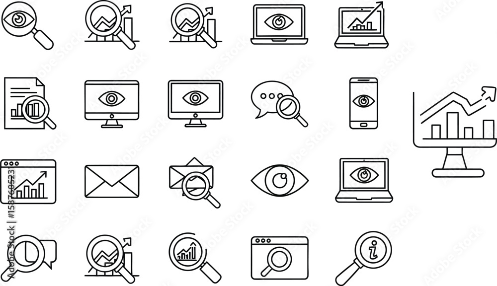 Fototapete vector art of a collection of seo icons representing search optimization, data analysis, and online 