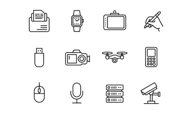 Fototapeta premium Electronic Device Icon Set – Silhouettes of Gadgets, Tech Tools, and Digital Accessories