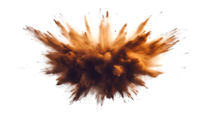 A vibrant orange powder explosion bursts against a stark black backdrop, creating a dynamic and captivating visual effect, transparent background