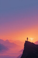 Fototapeta premium A lone figure standing on cliff edge, contemplating a mountain view