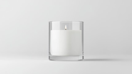 White candle in clear glass cylinder