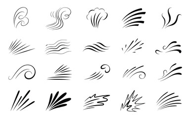 Fototapeta premium Abstract Flow and Energy Icon Set – Silhouettes of Waves, Flames, and Dynamic Line Patterns
