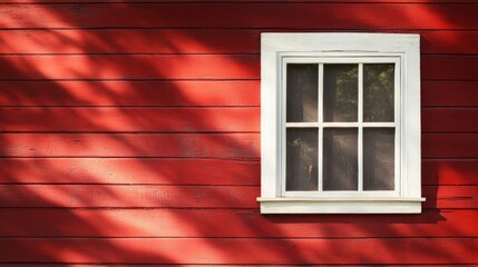 Red wood building with window and shadows