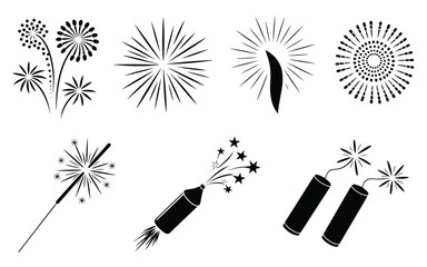 Firework Silhouette Icon Set – Bursts, Rockets, and Sparklers in Festive Black Designs