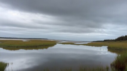 Coastal Marsh under Overcast Sky