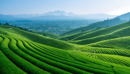 Lush green rice terraces in Bali, Vietnam, and China paint a breathtaking landscape of agricultural beauty under the summer sky