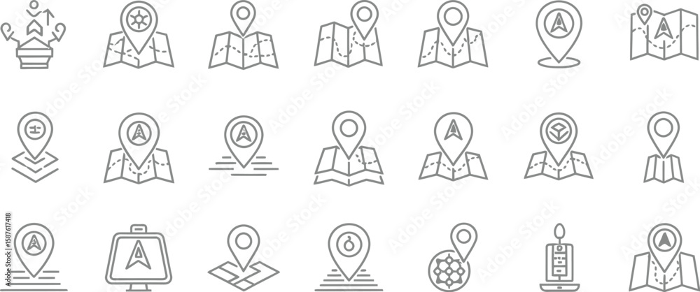 Poster vector art of a collection of map and location icons isolated on white background, perfect for illus