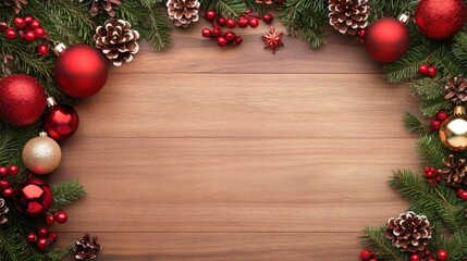 Christmas decorations on wooden background