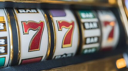 Abstract casino slot machine background. Colourful online casino banner 777 big winning symbol of gold jackpot
