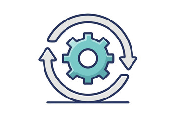 gear refresh arrow icon thin line art