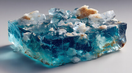 Fototapeta premium Cracked blue ice fragment from a melting glacier, featuring floating icebergs and ice floes in a turquoise water setting