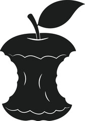 Apple Core Silhouette – Stylized Minimal Fruit Waste Vector with Leaf and Stem