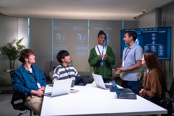 Ux Developer and Ui Designer brainstorming and Startup marketing team businesspeople discussion in office. Teamwork, Strategy, digital marketing Strategy Development User experience concept.