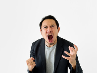 Angry and furious business man isolated on white background.