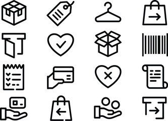Collection of sixteen linear style e-commerce icons