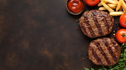 Grilled beef patties with french fries
