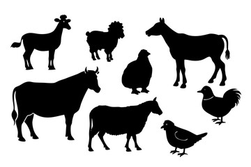 Vector art of silhouette of  farm animals collection 