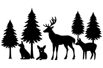 Vector art of silhouette of deer and chrisms tree  