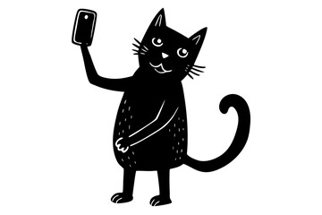 Vector art of silhouette of black and white cat cartoon