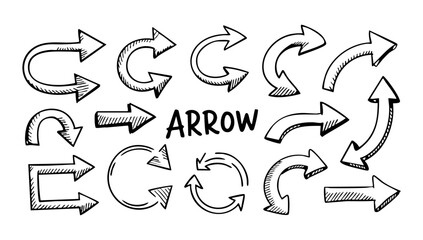 Collection of hand drawn arrow illustrations, vector arrows in different styles, direction pointers design 