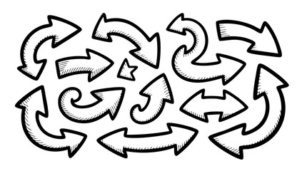 Hand drawn arrow set vector illustration, doodle arrows collection, direction indicator design elements, 100px 