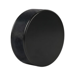 Isolated black hockey puck on dark backdrop