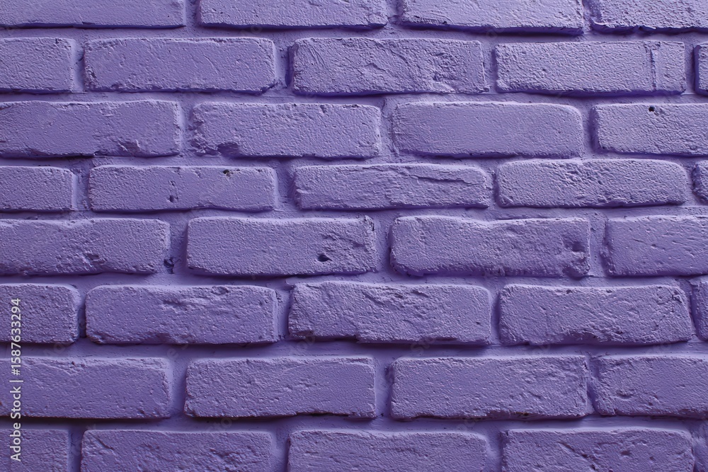 Poster purple brick wall with textured rectangular bricks laid in rows with matching mortar