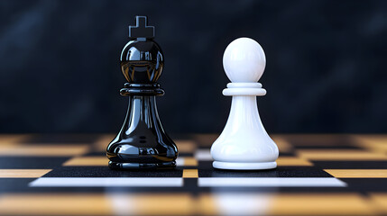 black chess king lying on chess board with white pawn upright next to it