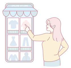 A woman is actively exploring an online store, showcasing a vast variety of fashionable and trendy clothing options