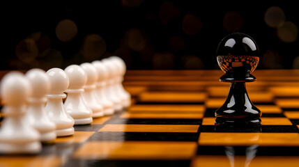 black chess king lying on chess board with white pawn upright next to it
