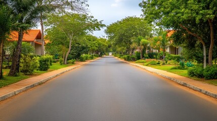 Residential street with lush landscaping