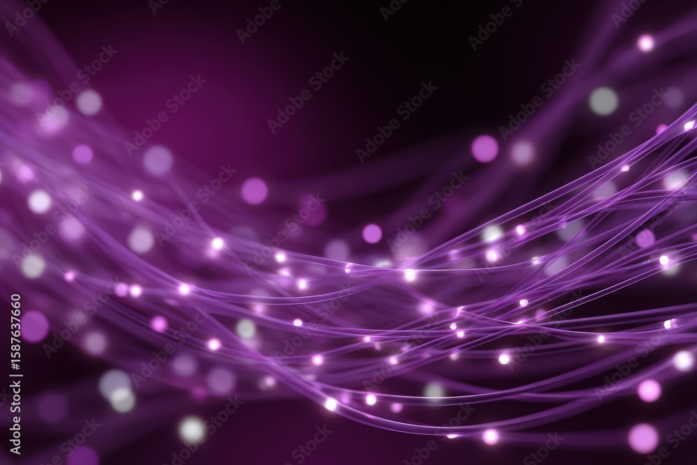 Poster abstract image featuring glowing purple wires with bokeh effects on a dark background