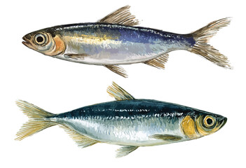 Obraz premium Fresh fish, isolated watercolor illustration