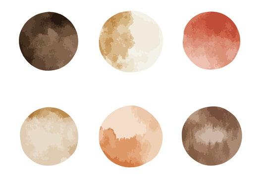 Setr of watercolor circles of brown and beige, isolated illustration